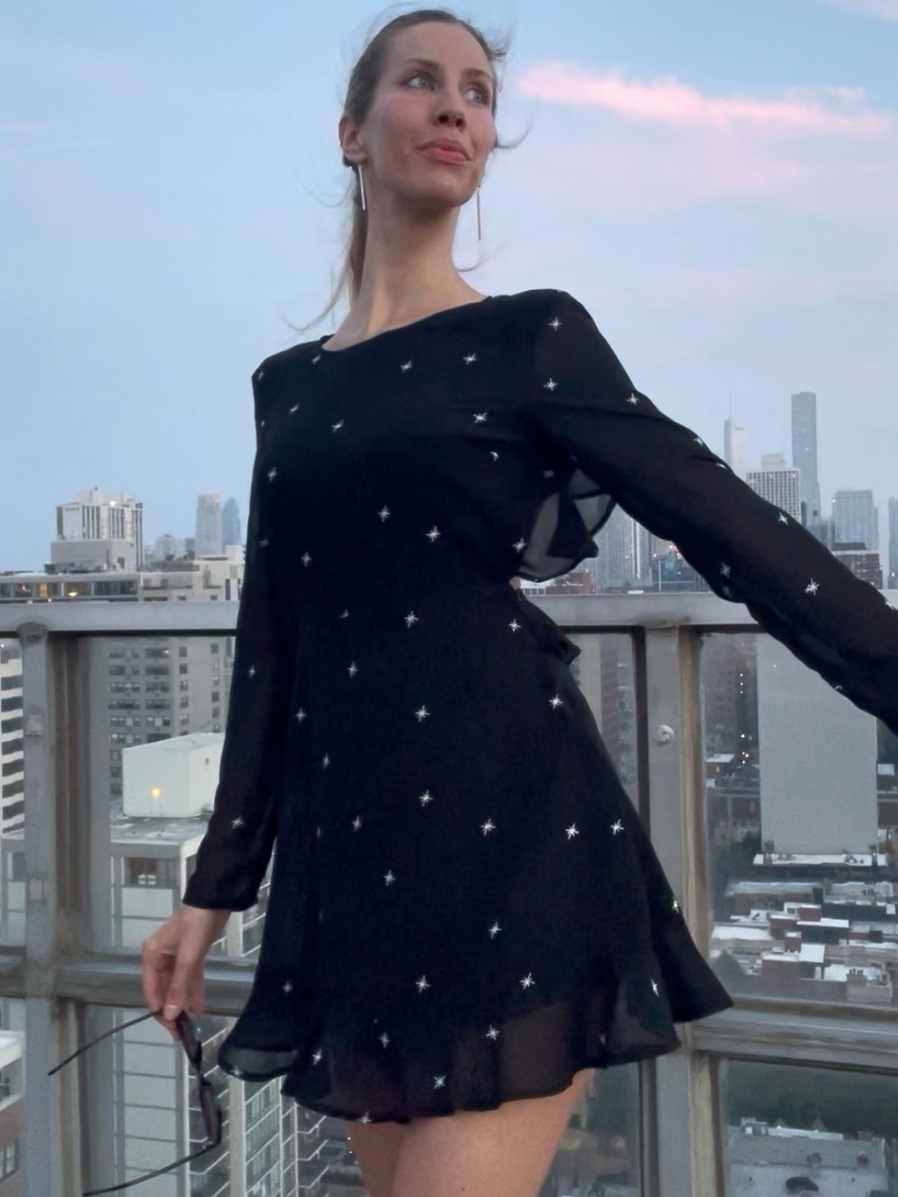ASOS Black Long-Sleeve Mini Dress with Delicate White Dot Print